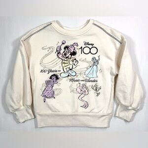 DISNEY 100th Anniversary Girls' Music & Wonder Glitter Ivory‎ Sweatshirt Size XS